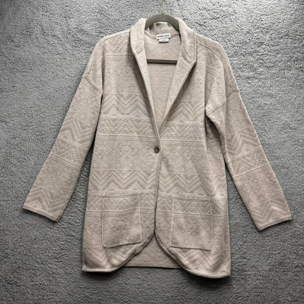 prAna Women's Small Wool Blend One‎ Button Beige Cardigan Soft Warm Winter